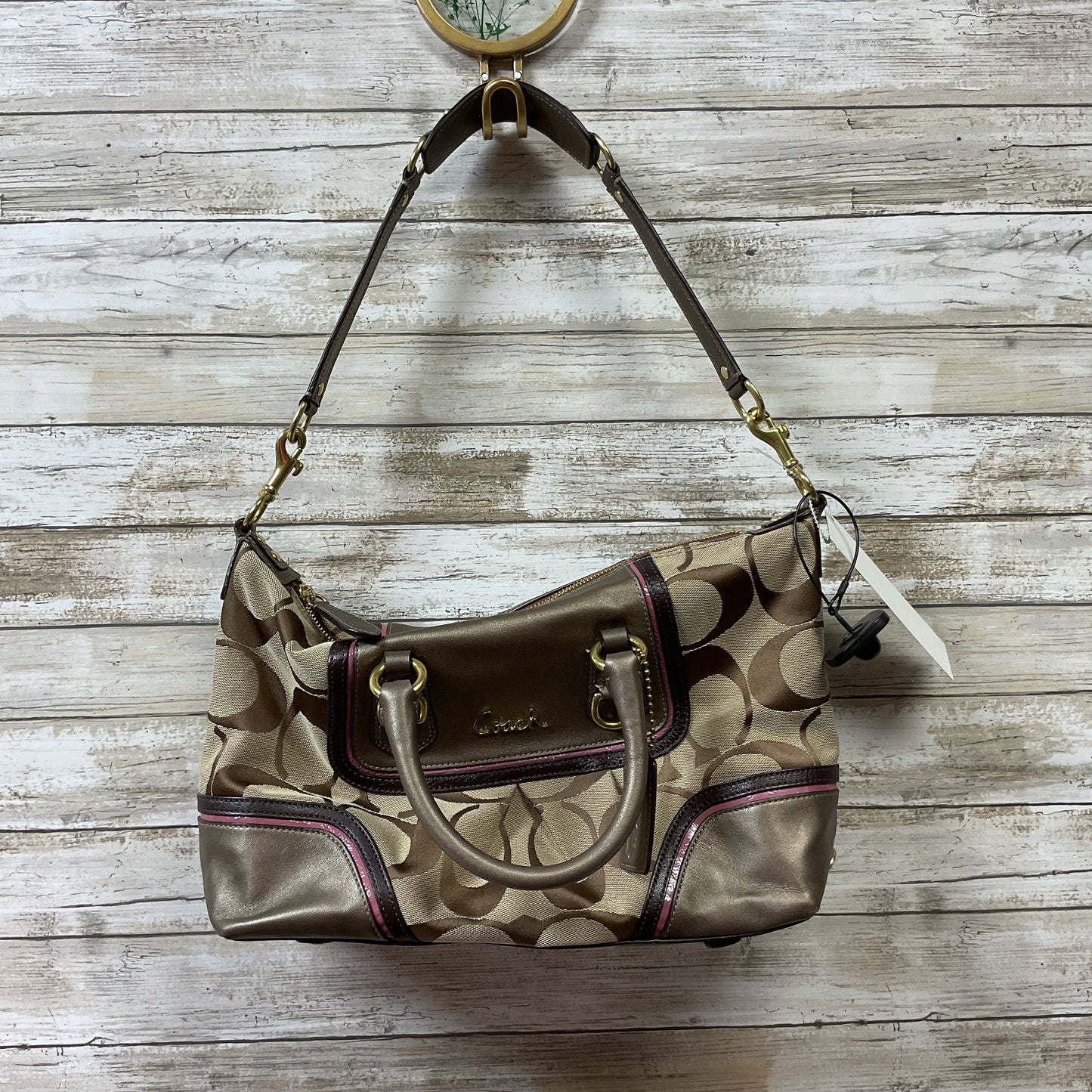 Handbag Designer By Coach In Brown & Pink, Size:Medium