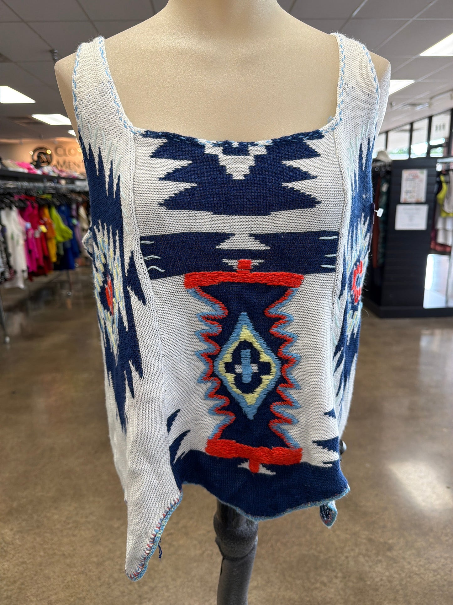 Top Sleeveless By Vintage Havana In Blue & White, Size:M