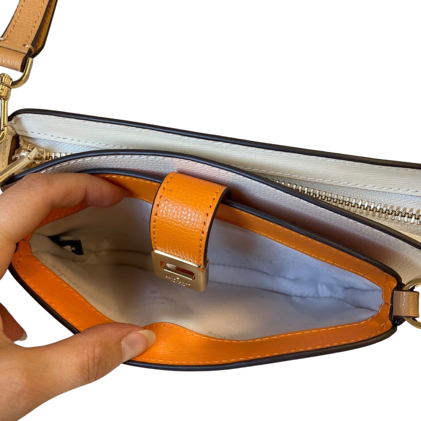 Crossbody Designer By Kate Spade In Cream & Orange, Size:Small