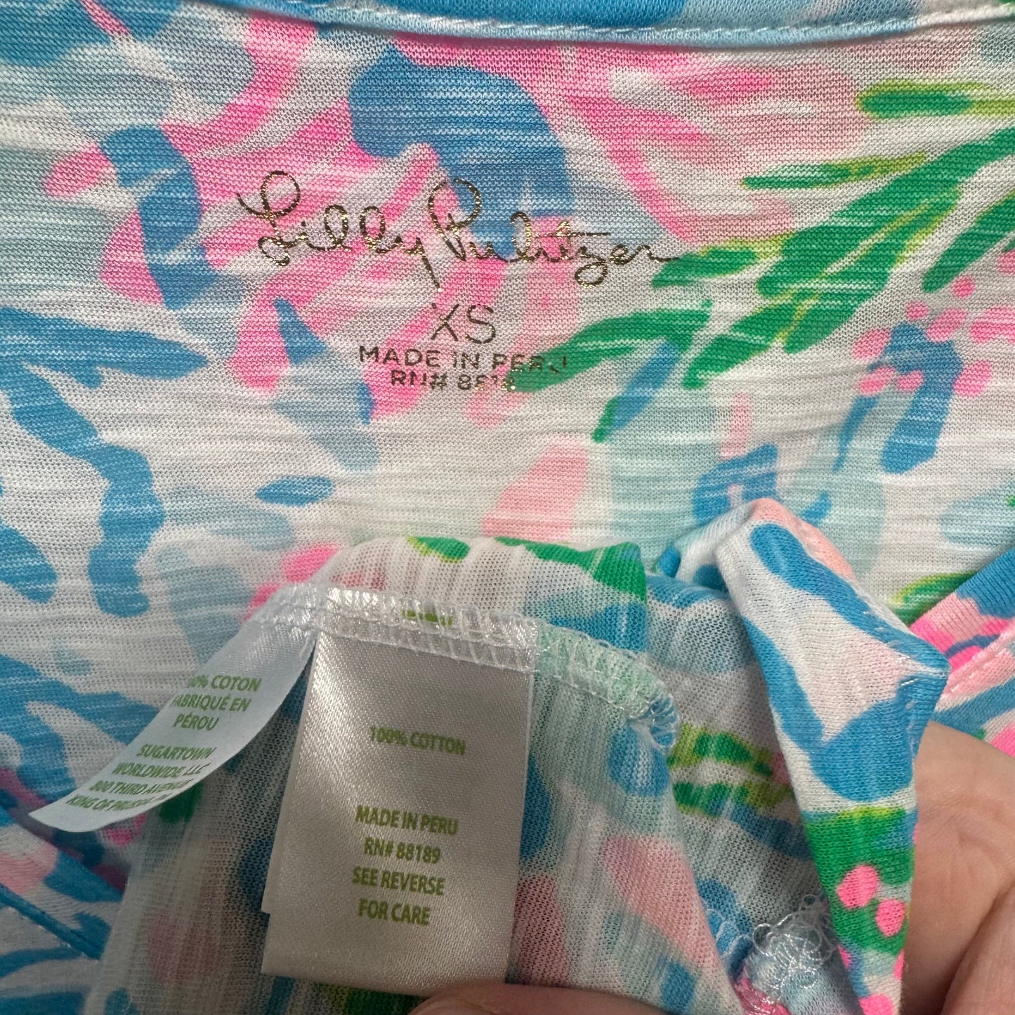 Etta V-Neck Tee Designer By Lilly Pulitzer In Blue & White, Size: XS