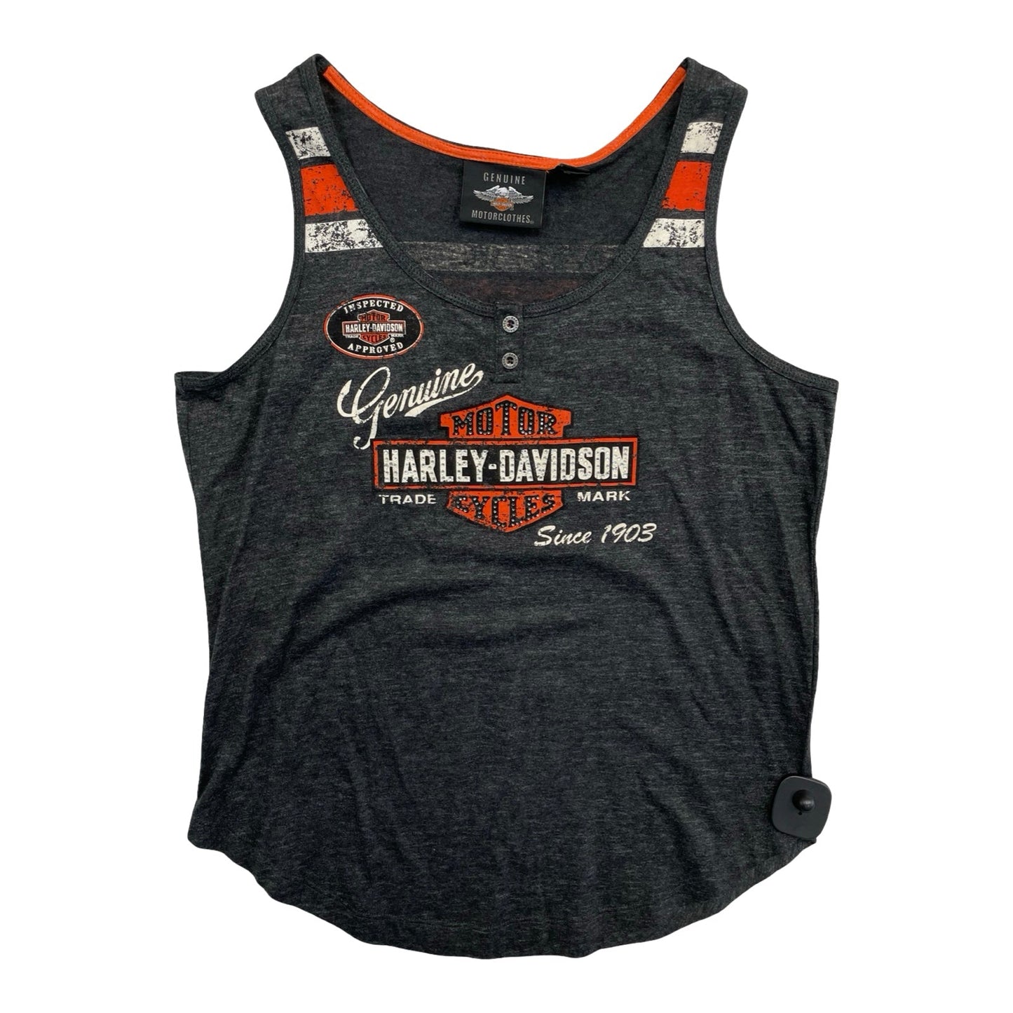 Top Sleeveless By Harley Davidson In Grey & Orange, Size:S