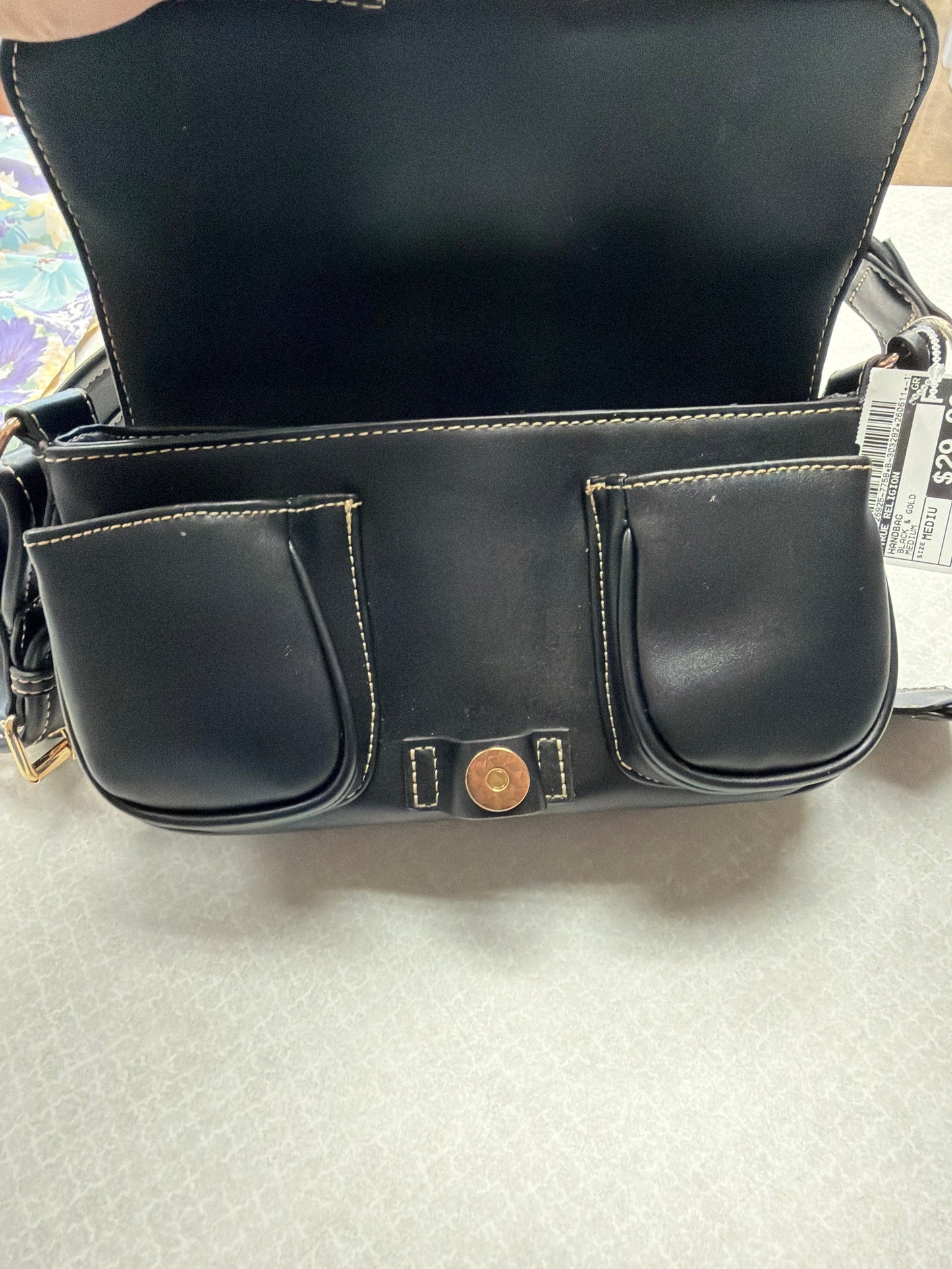 Handbag By True Religion In Black & Gold, Size:Medium