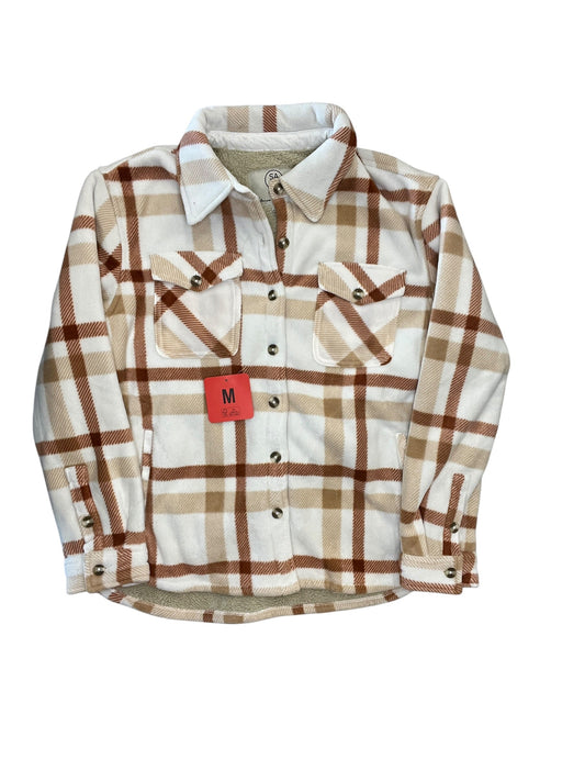 Jacket Shirt By Sage In Orange & White, Size:M