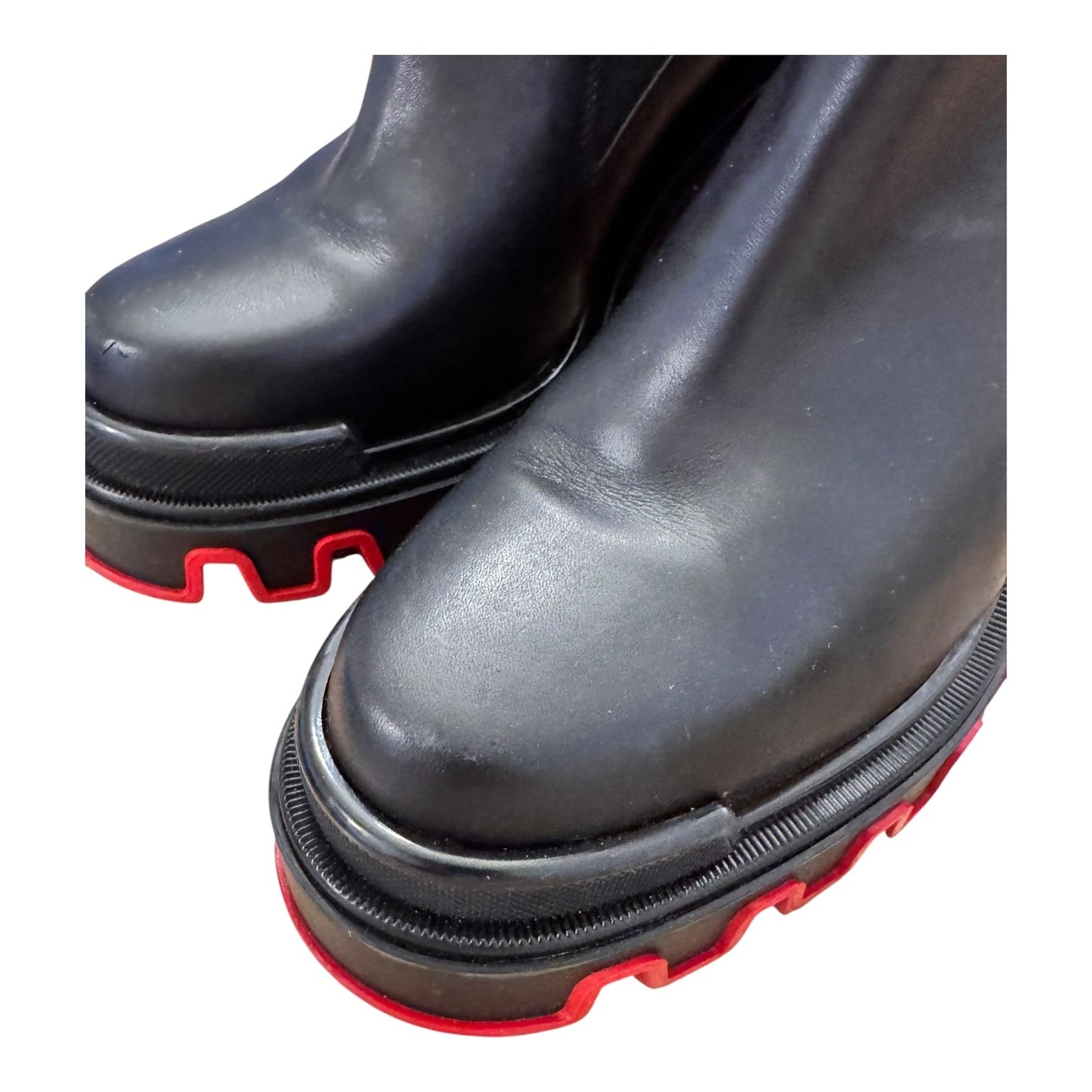 Boots Luxury Designer By Christian Louboutin In Black & Red, Size:8