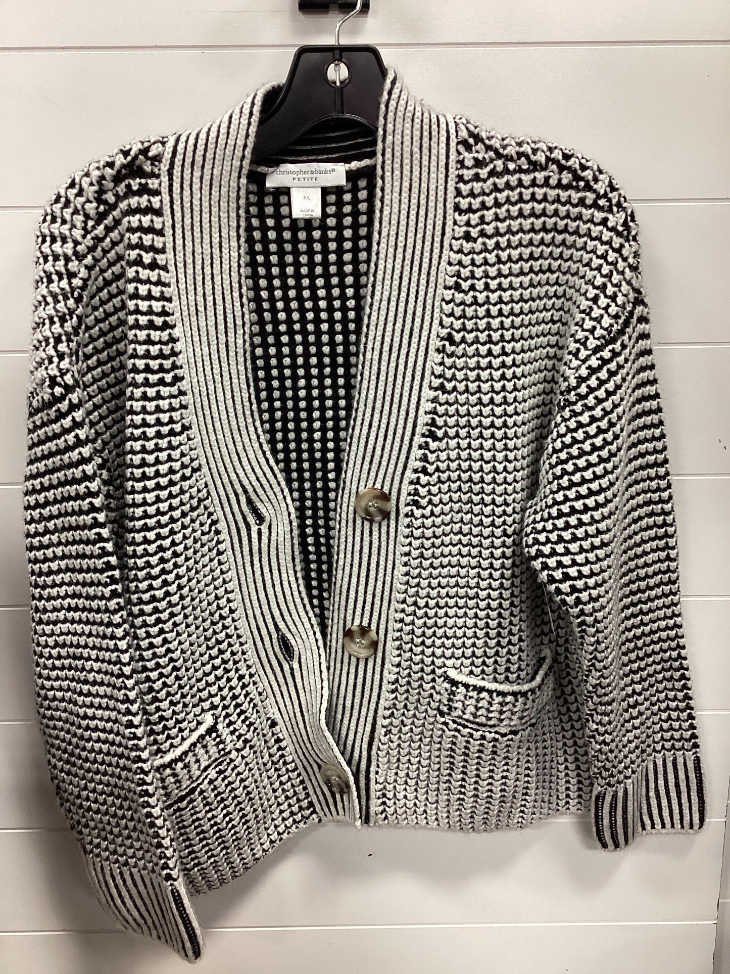 Sweater Cardigan By Christopher And Banks In Black & White, Size:Lp