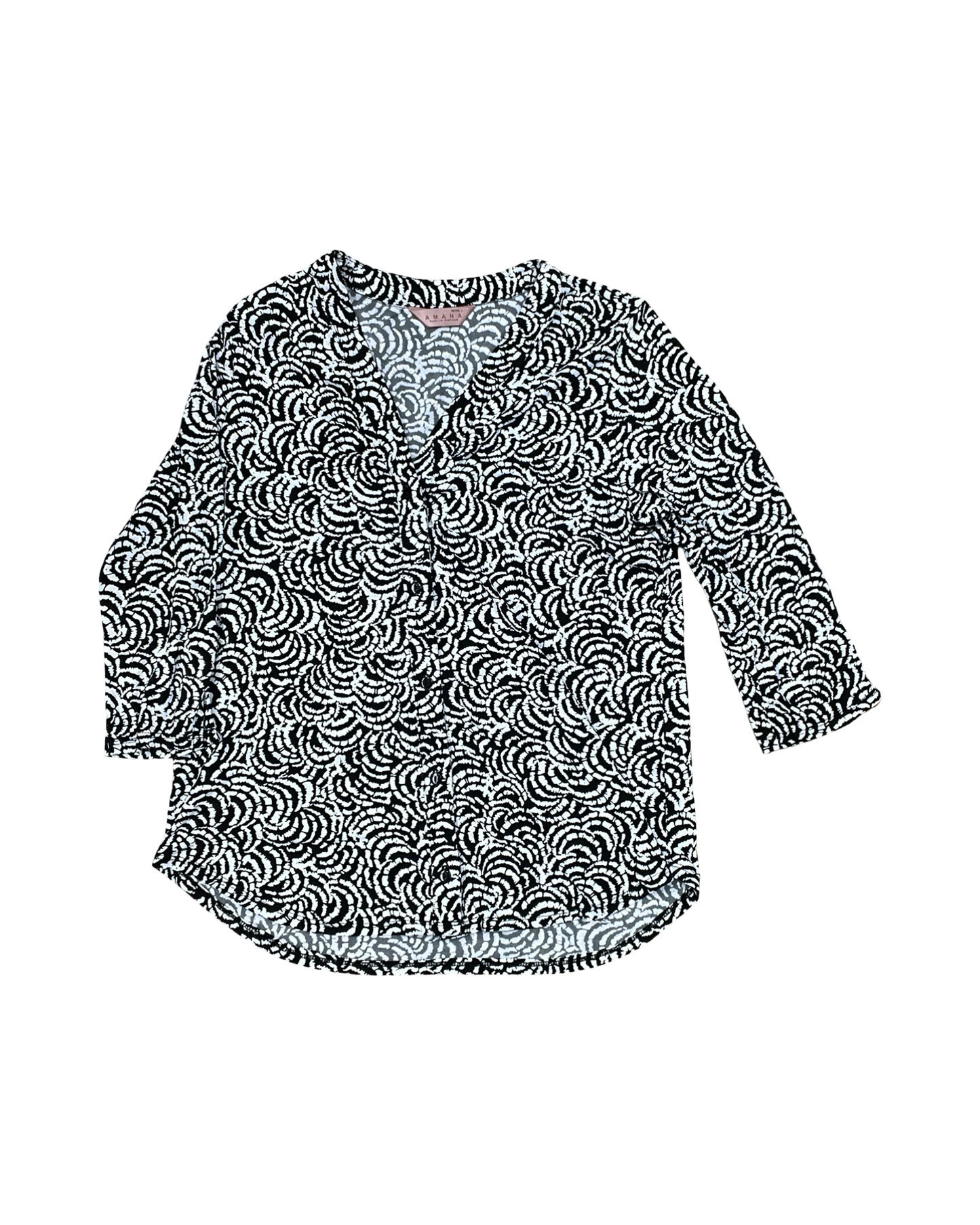 Blouse 3/4 Sleeve By Amana In Black & White, Size:Lp