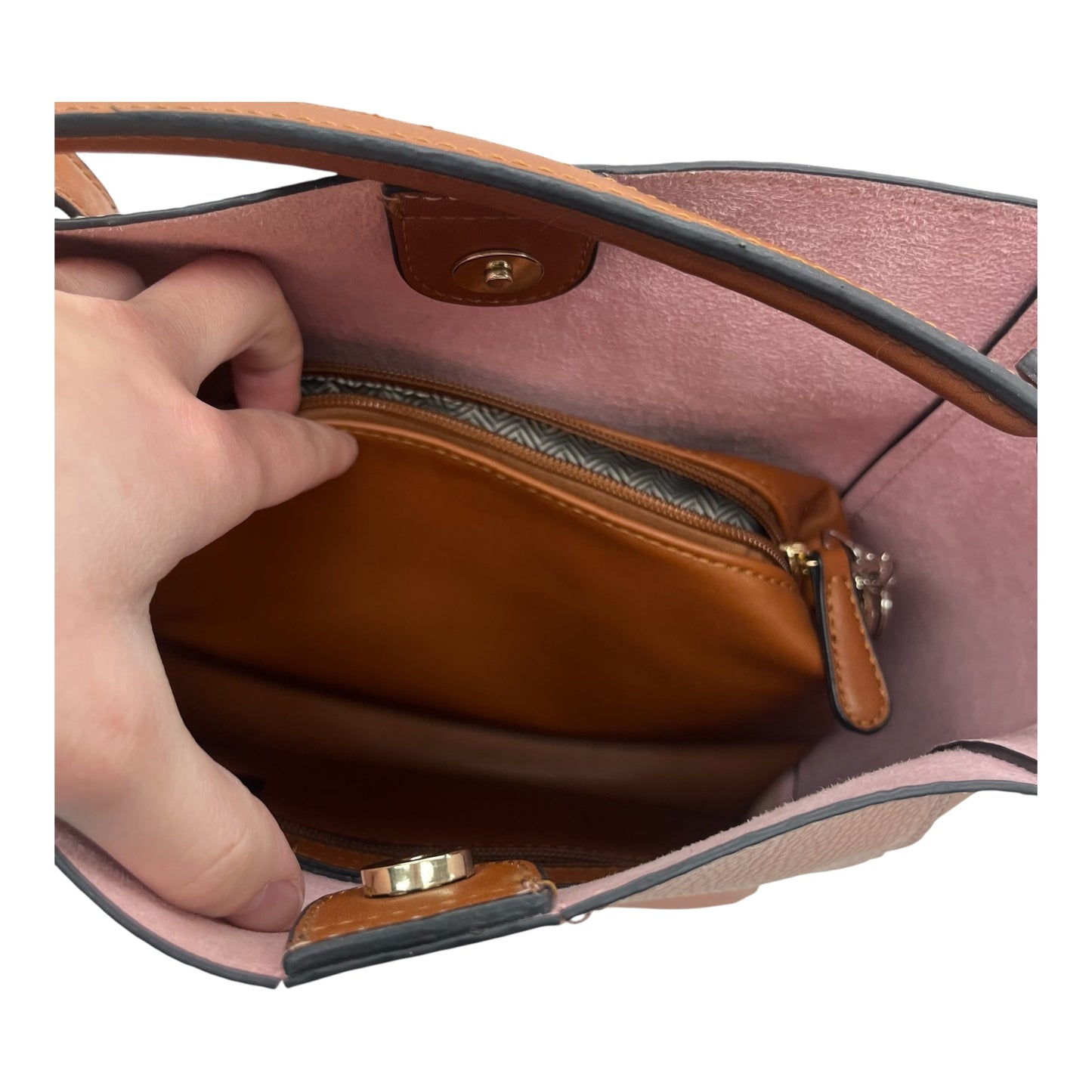 Handbag By Clothes Mentor In Brown & Pink, Size:Medium