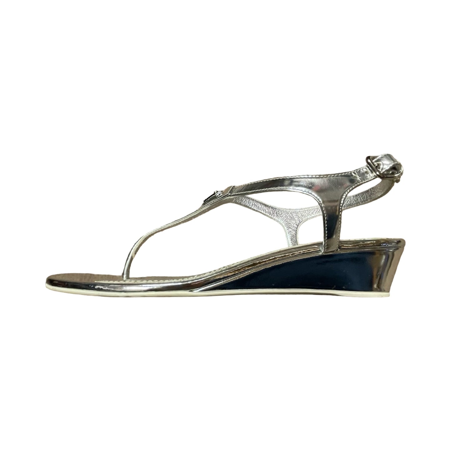 Sandals Luxury Designer By Prada In Silver, Size:9 (EU39.5)