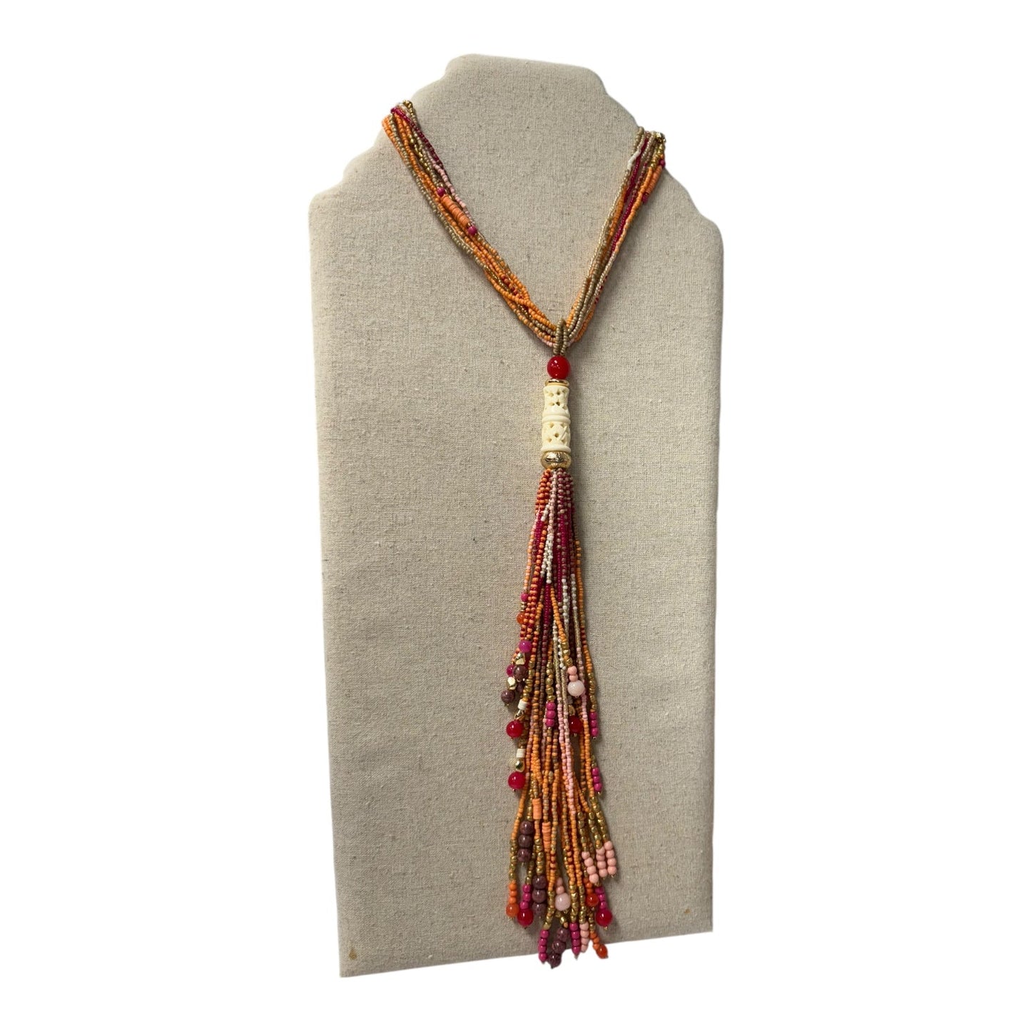 Necklace Lariat & Y-Drop By Chicos In Orange & Pink