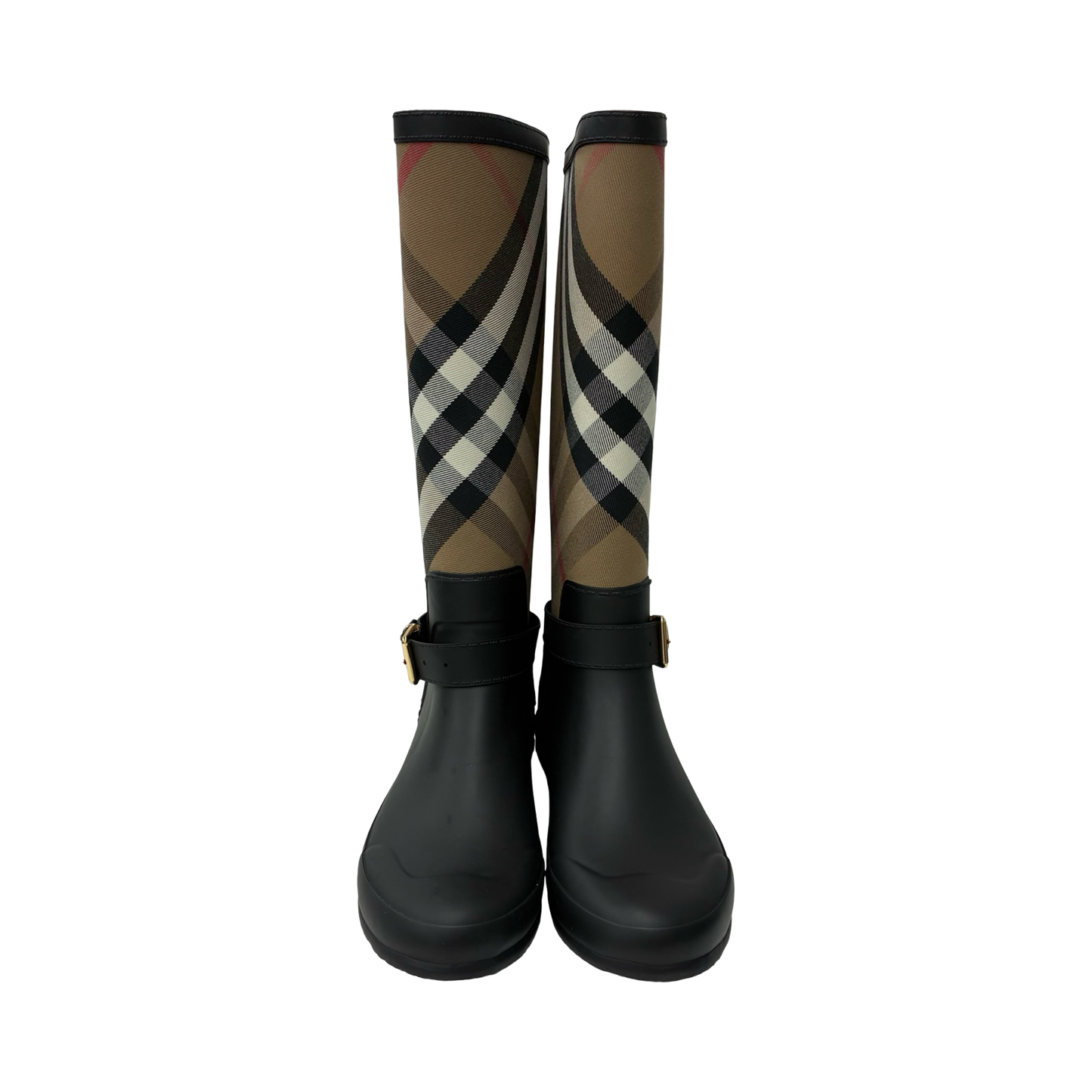 Boots Luxury Designer By Burberry In Black & Tan, Size:9.5