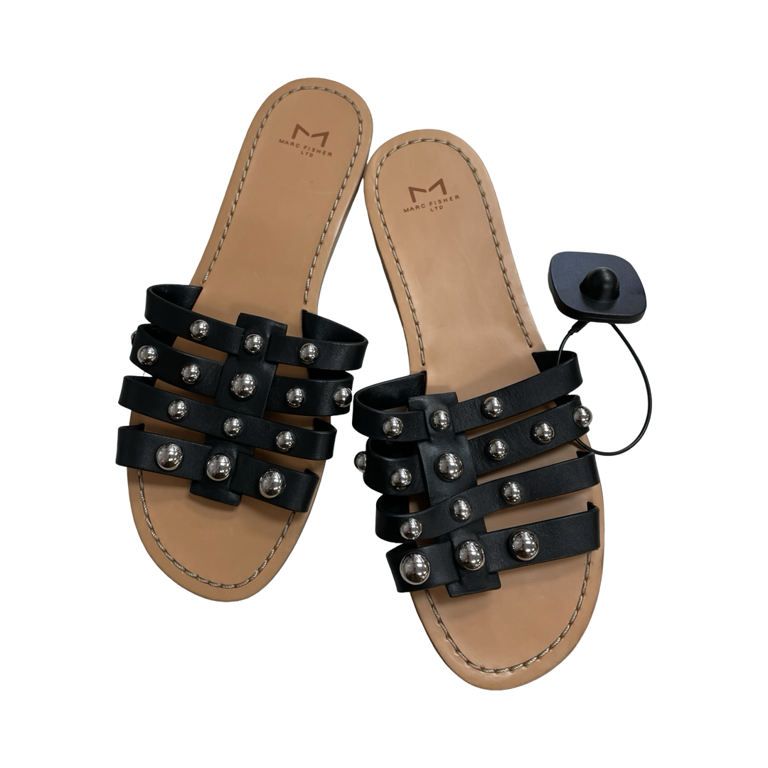 Sandals Flats By Marc Fisher In Black & Silver, Size:8.5