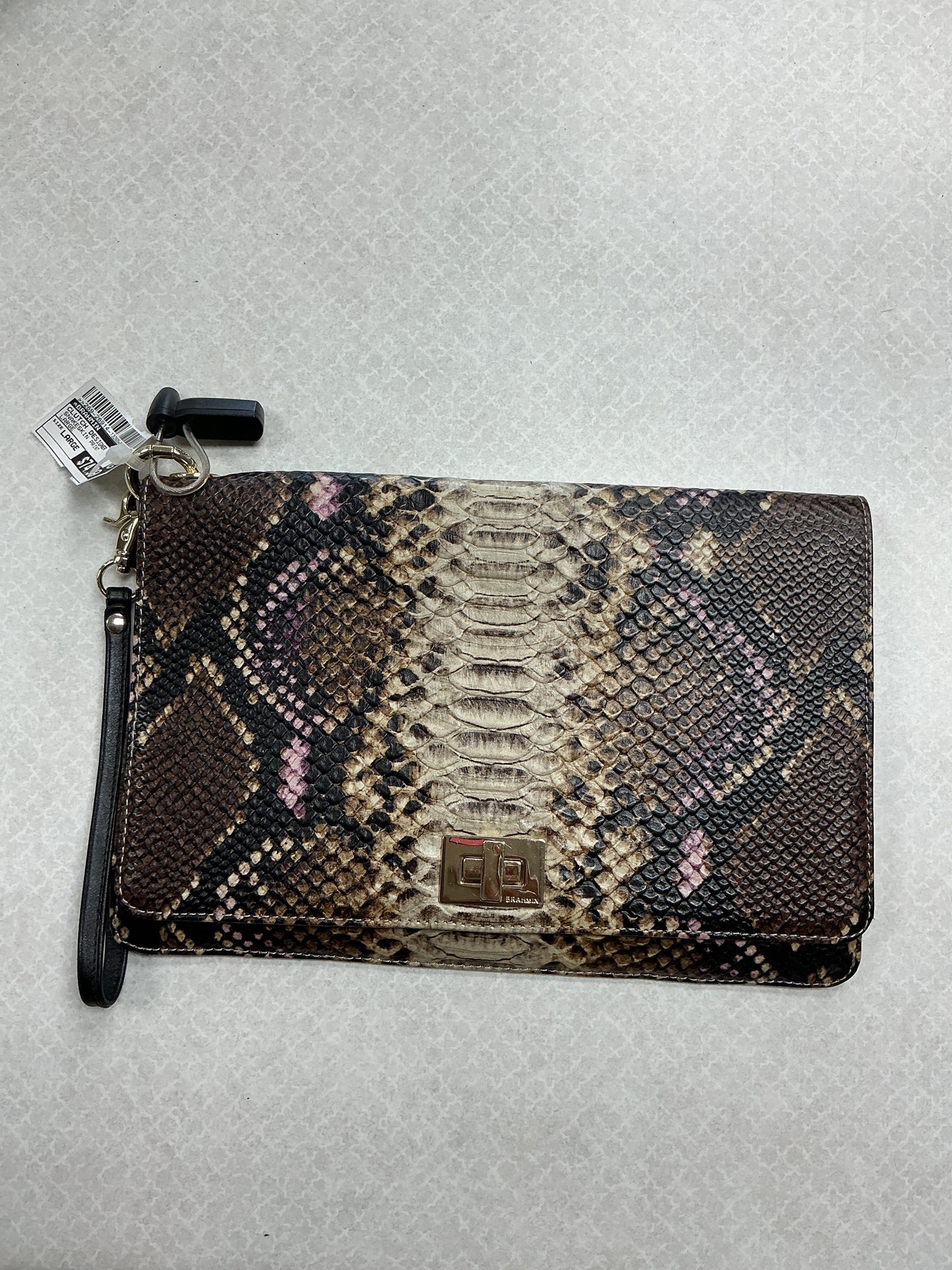 Clutch Designer By Brahmin In Snakeskin Print, Size:Large