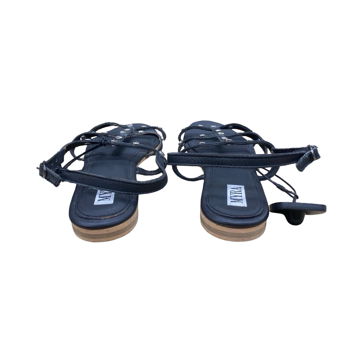 Sandals Flats By Myra In Black & Silver, Size:10