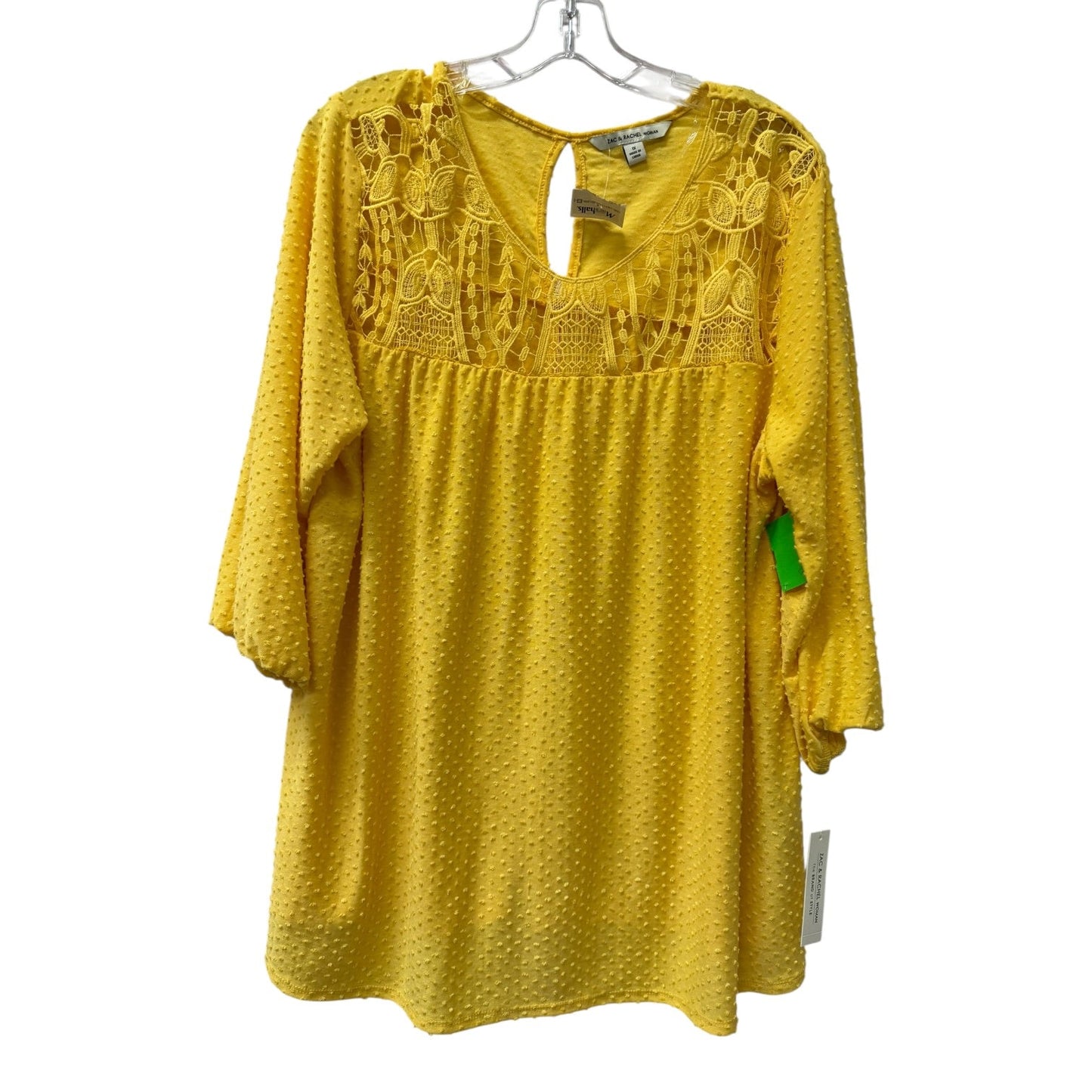 Top 3/4 Sleeve By Zac And Rachel In Yellow, Size:1X
