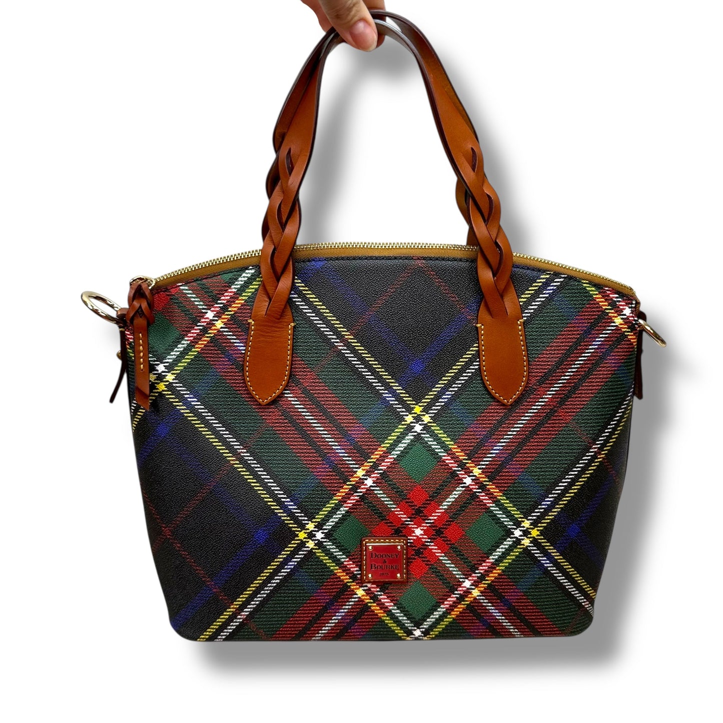 Plaid Handbag Designer By Dooney And Bourke, Size: Large