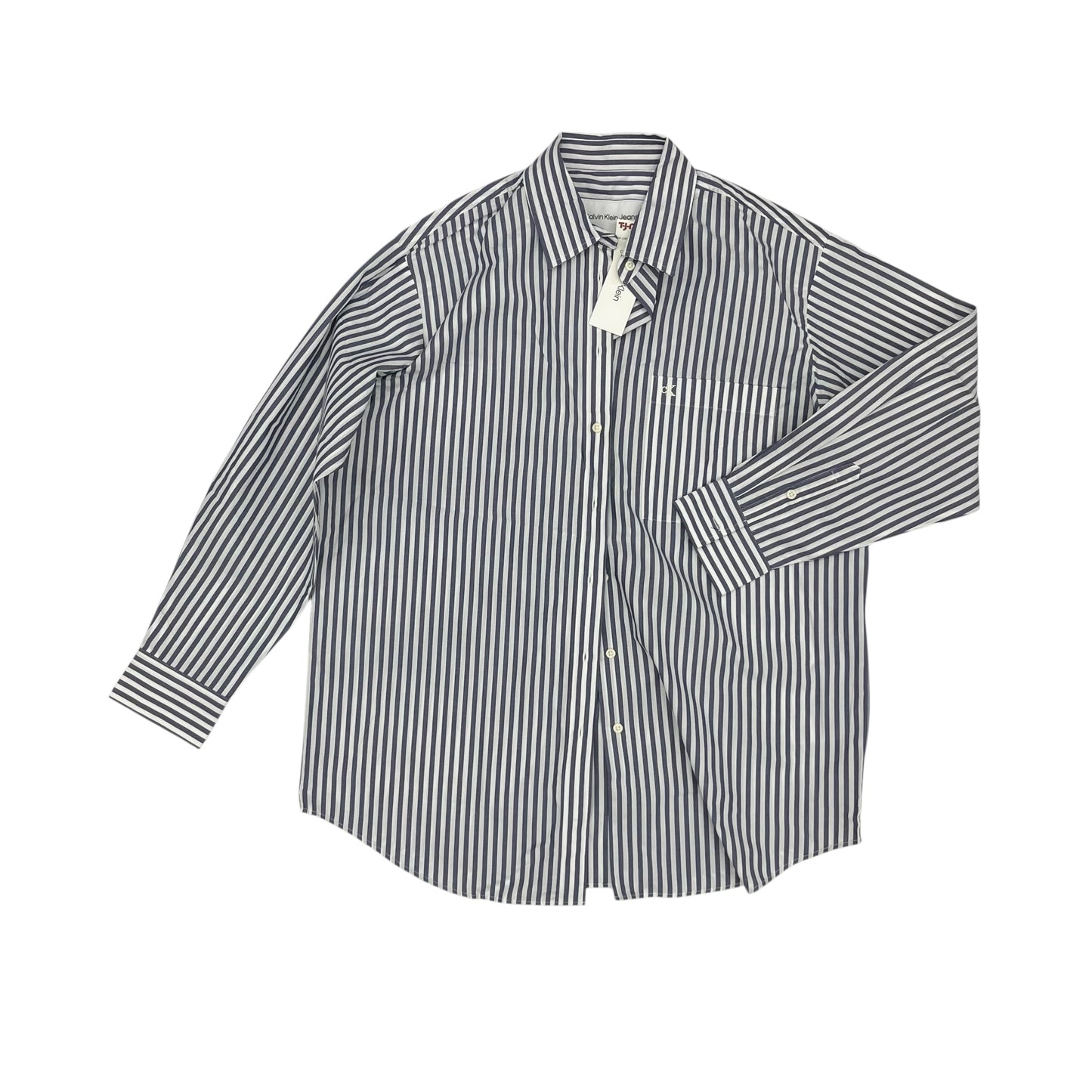 Blouse Ls By Calvin Klein In Blue & White, Size:M