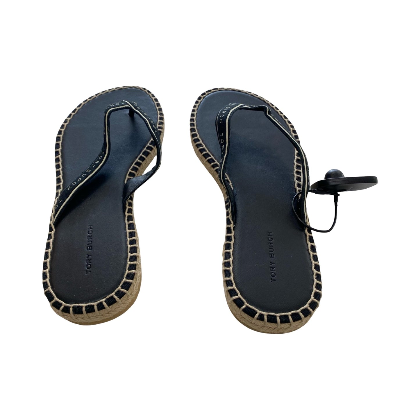 Sandals Designer By Tory Burch In Black & Cream, Size:7.5