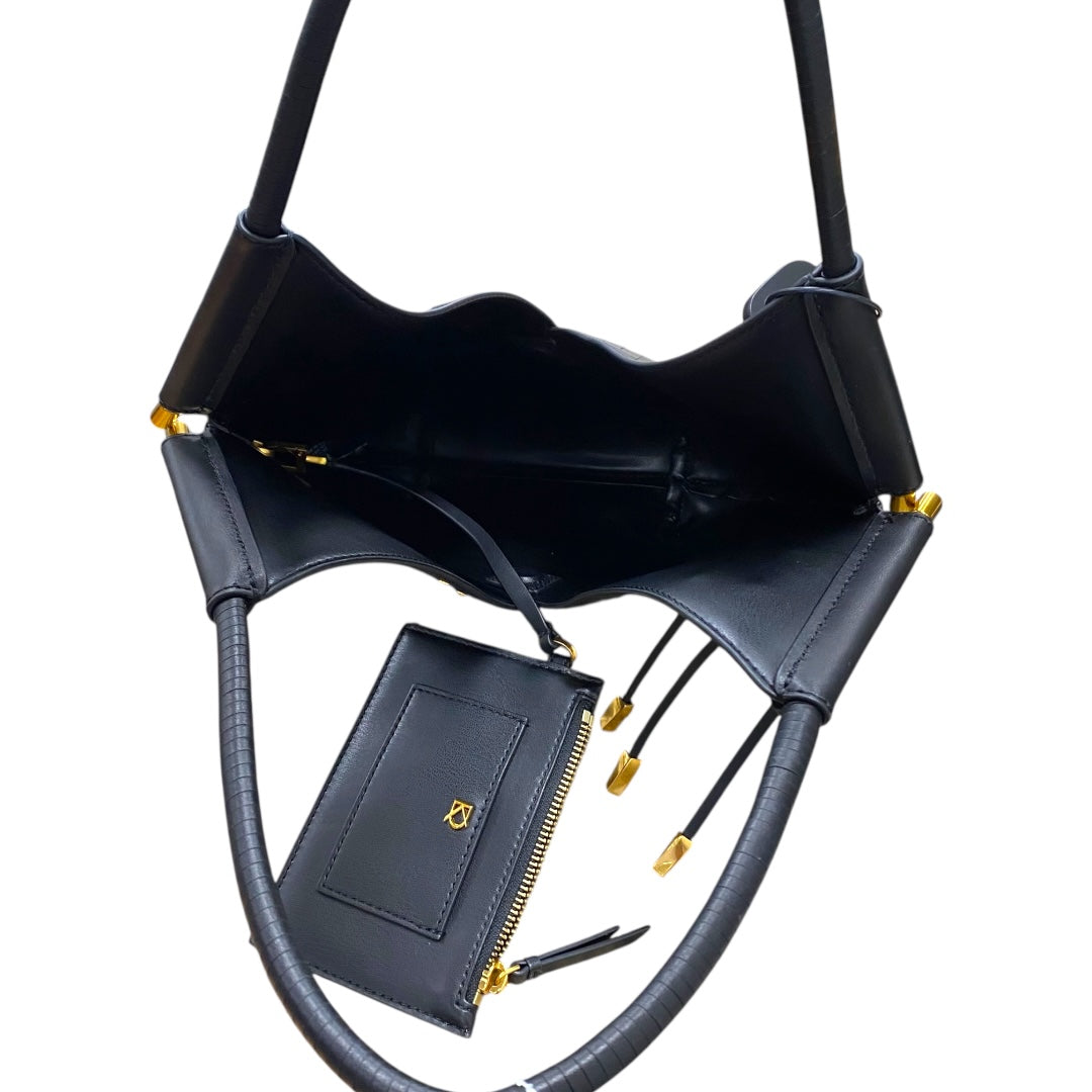 Handbag Leather By Donna Karan In Black, Size:Medium