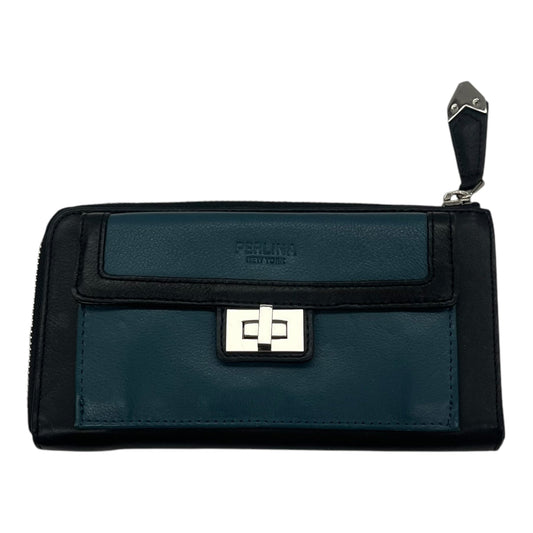 Wallet Leather By Perlina In Black & Green, Size:Medium