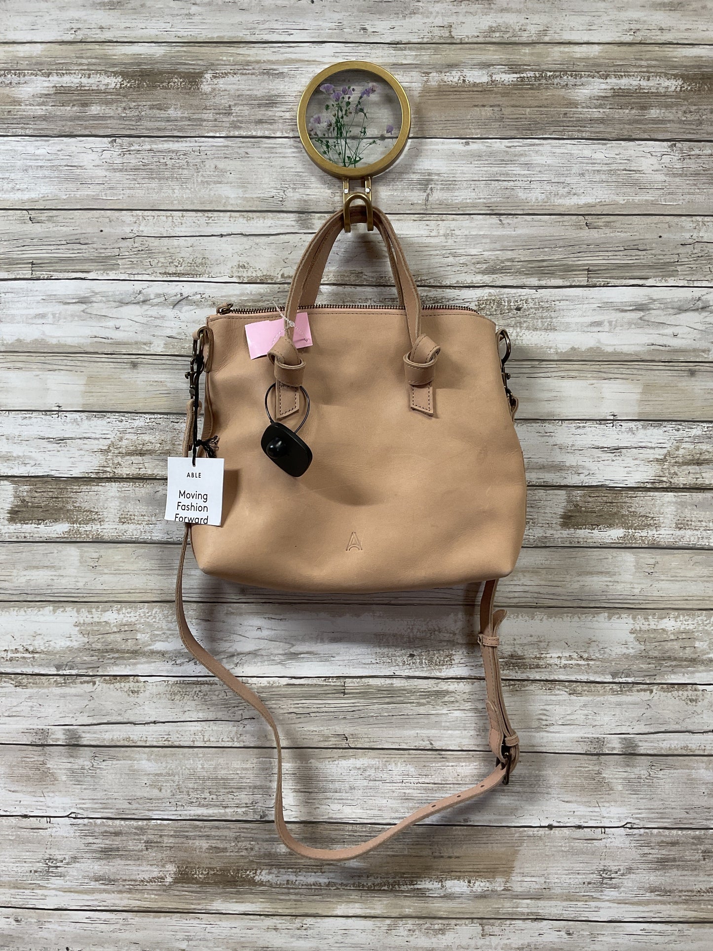 Crossbody Leather By Able In Beige, Size:Medium