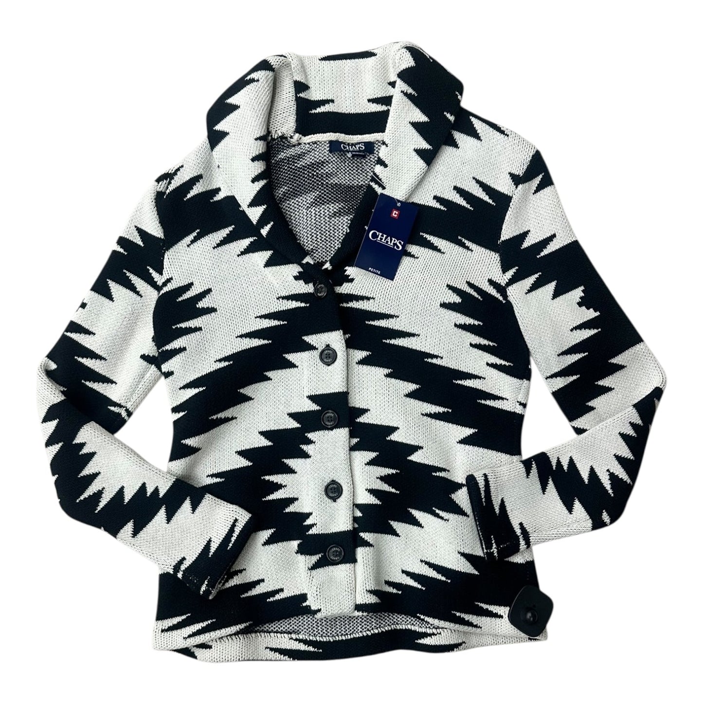 Sweater Cardigan By Chaps In Black & Cream, Size:S