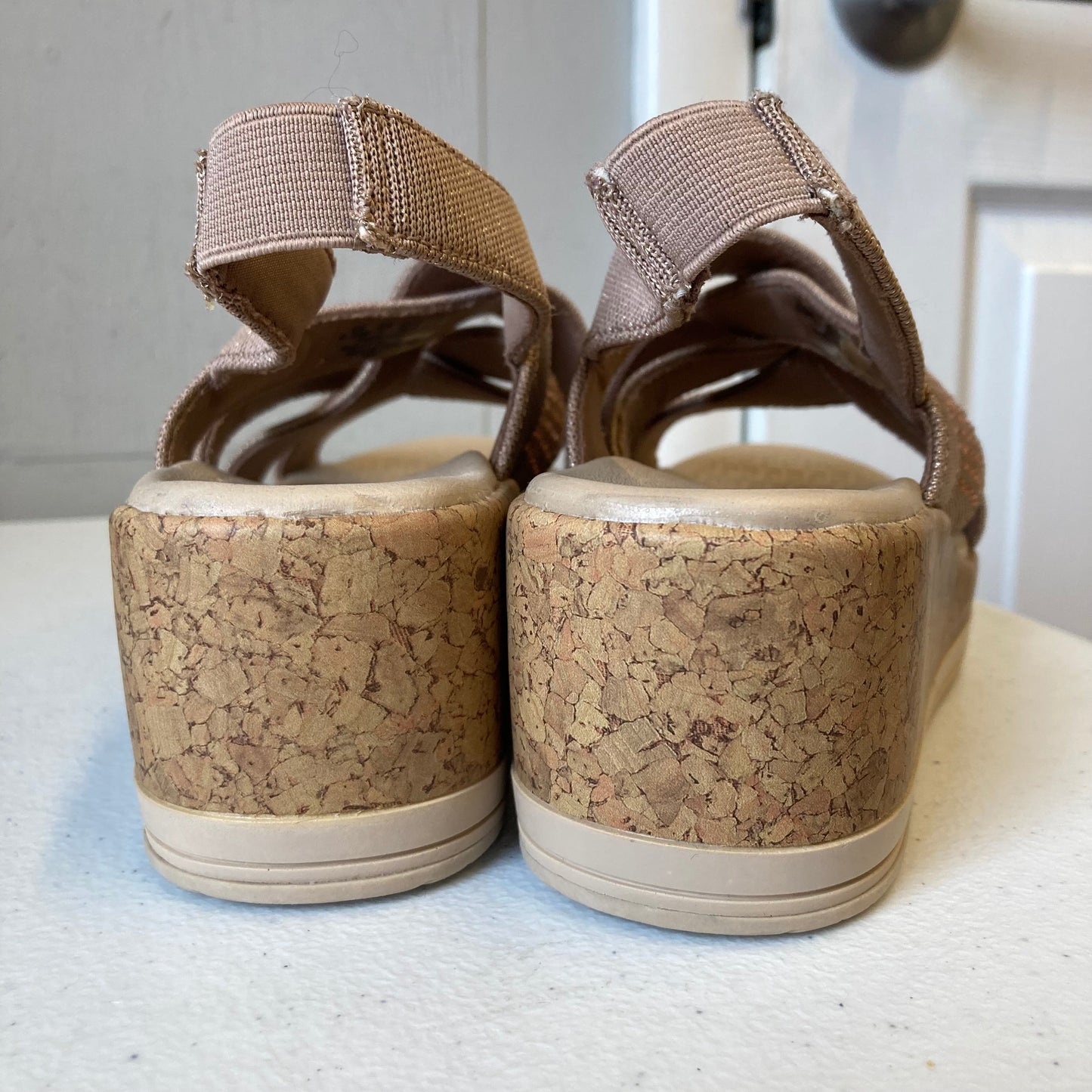 Sandals Heels Wedge By Bzees In Tan, Size:6.5
