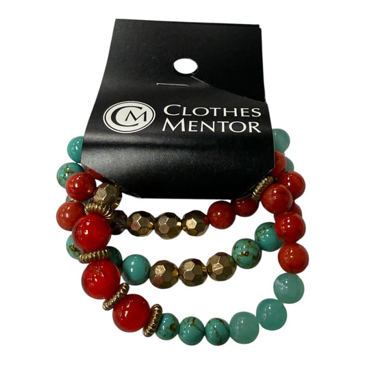Bracelet Beaded In Red, Size:03 Piece Set