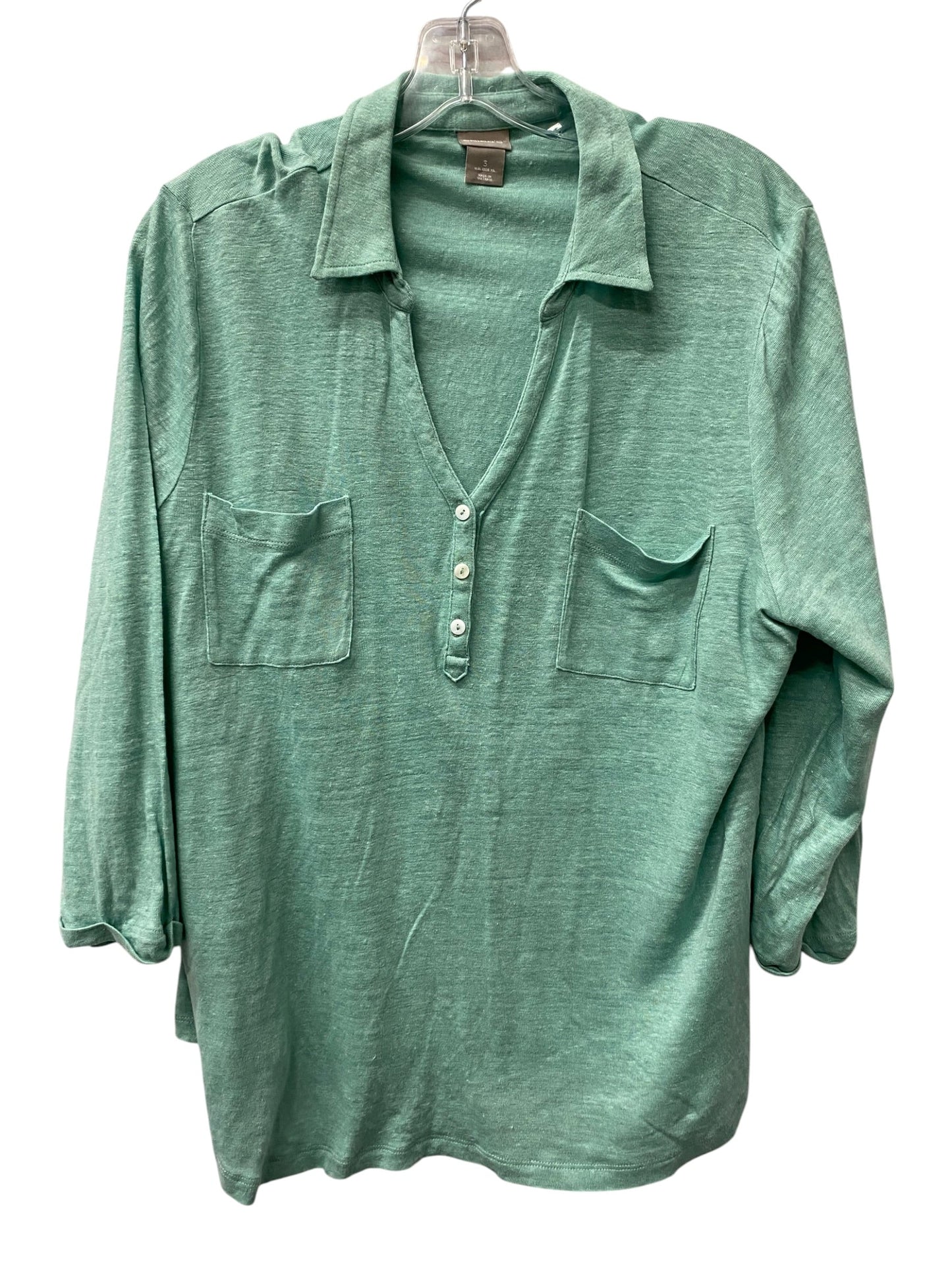 Top 3/4 Sleeve By Chicos In Green, Size:Xl