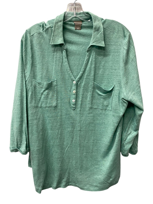 Top 3/4 Sleeve By Chicos In Green, Size:Xl