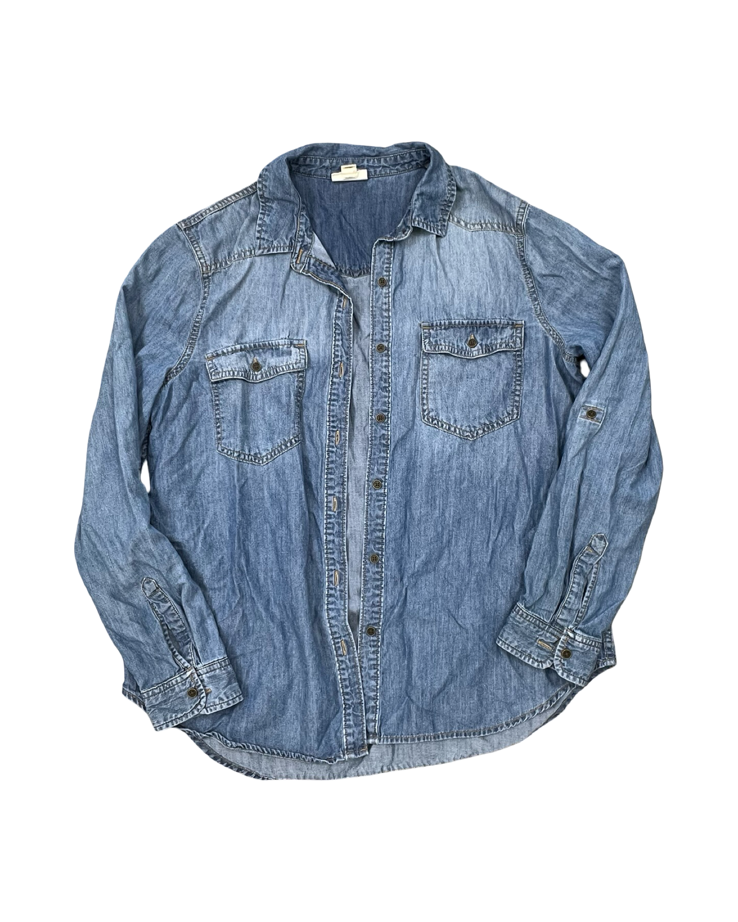 Blouse Ls By Ana In Blue Denim, Size:M