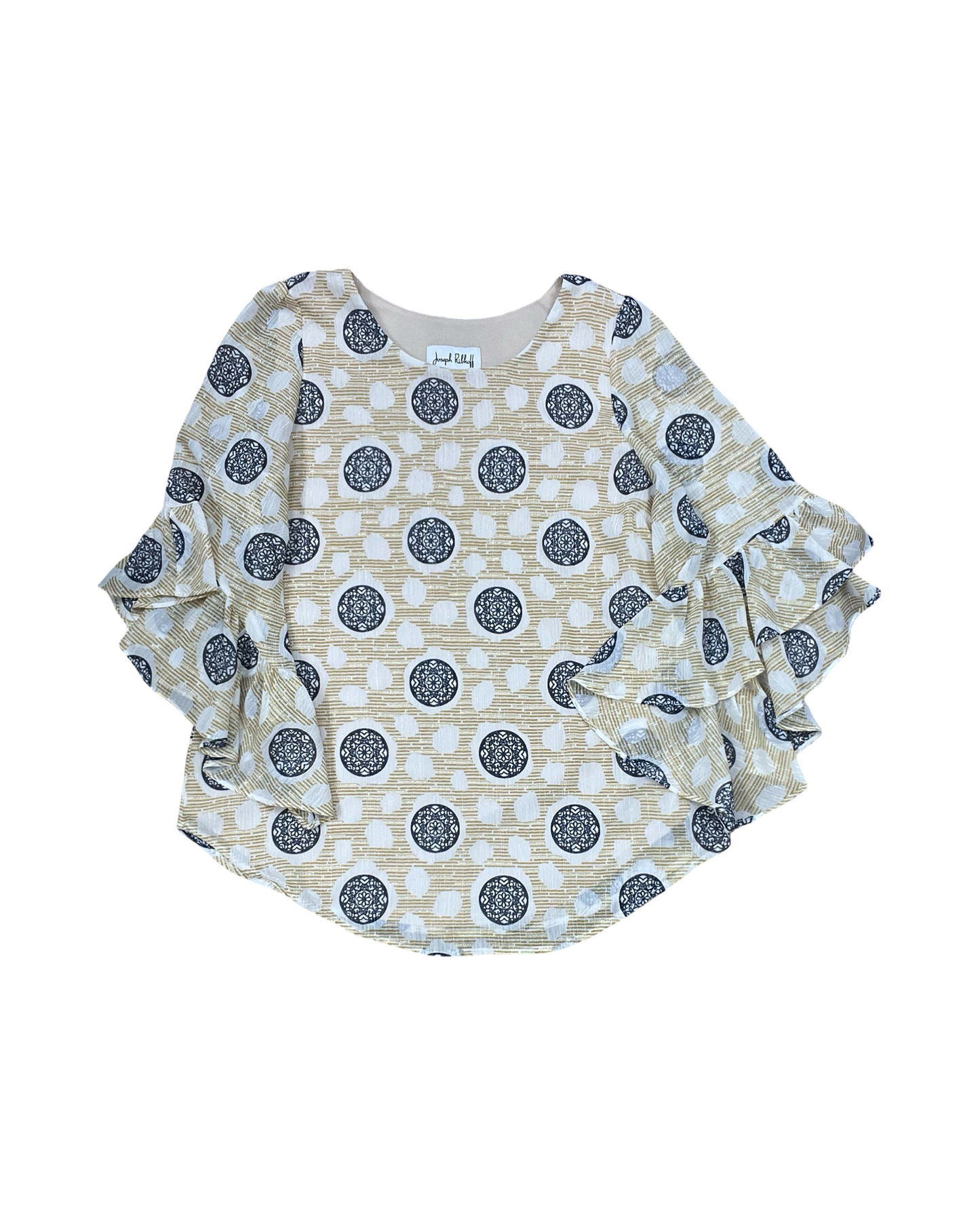 Top 3/4 Sleeve By Joseph Ribkoff In Gold & Grey, Size:S
