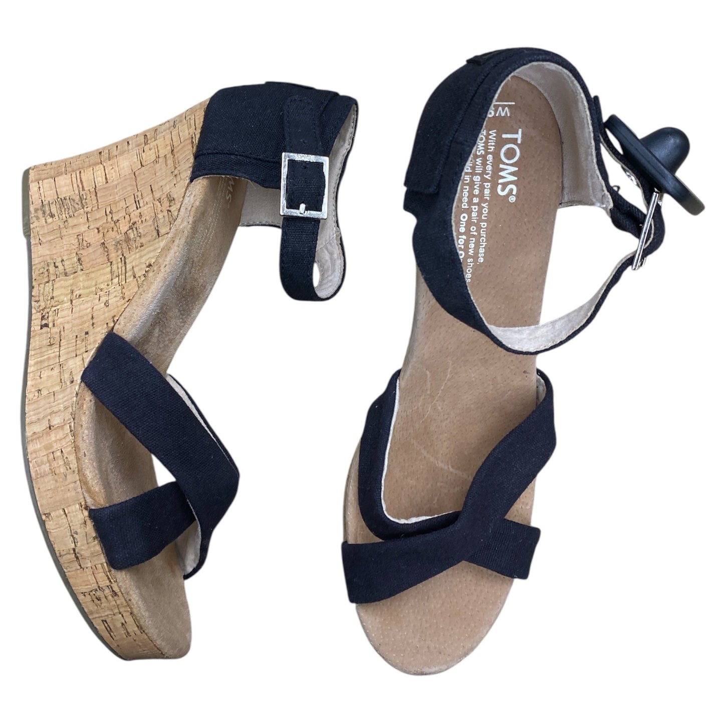 Sandals Heels Wedge By Toms In Black, Size:9.5