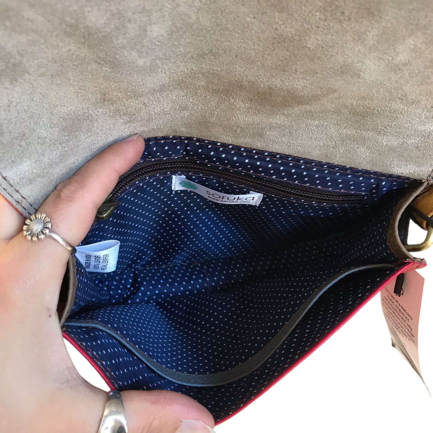 Handbag Leather By Soruka In Brown & Red, Size:Small