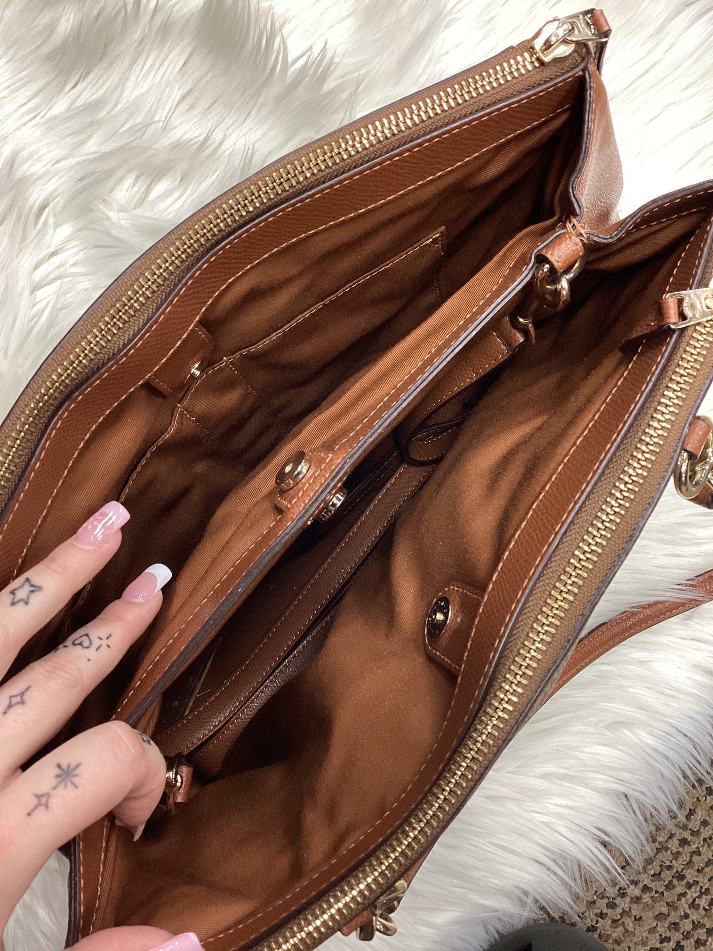 Handbag Designer By Coach In Brown, Size:Medium