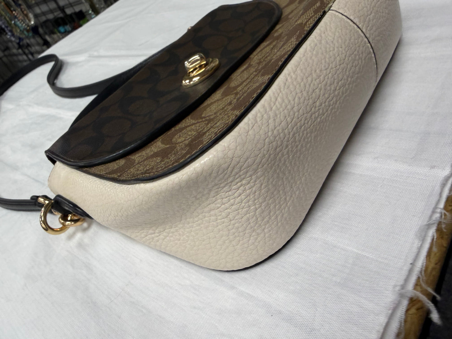 Crossbody Designer By Coach In Brown & Cream, Size:Small