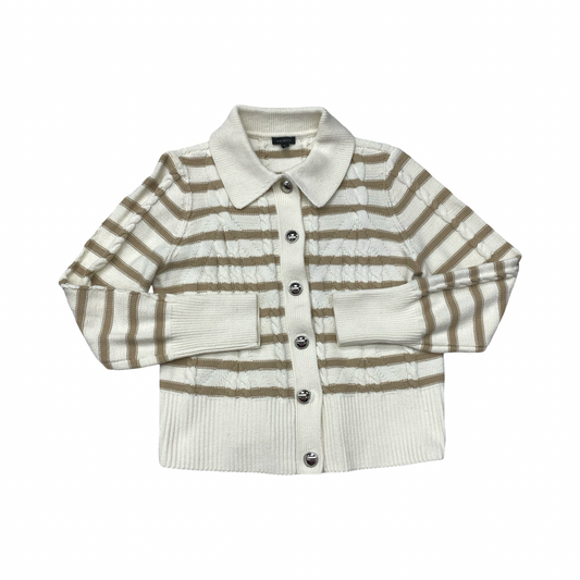 Sweater Cardigan By Talbots In Brown & Cream, Size:M