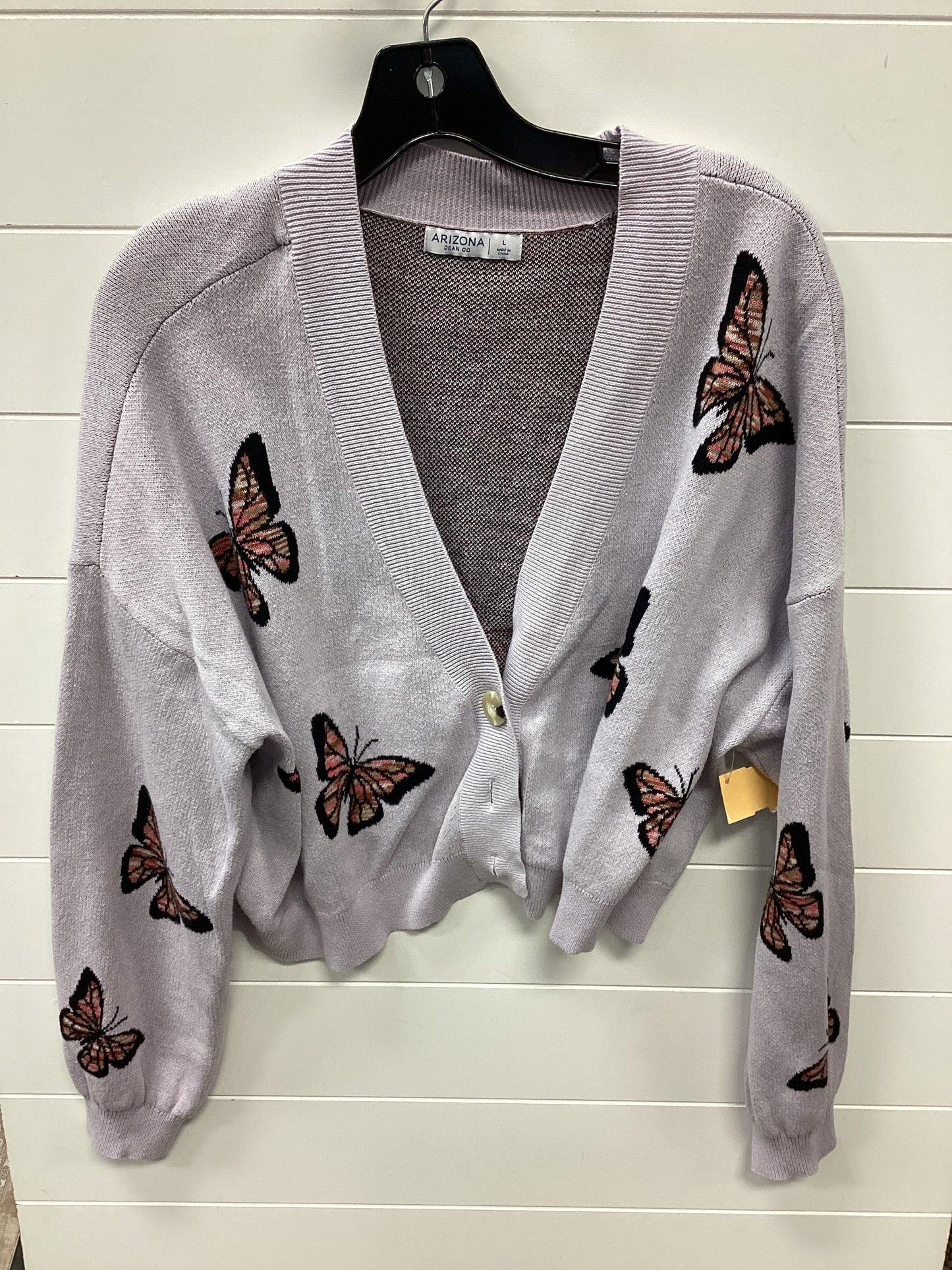 Sweater Cardigan By Arizona In Purple, Size:L