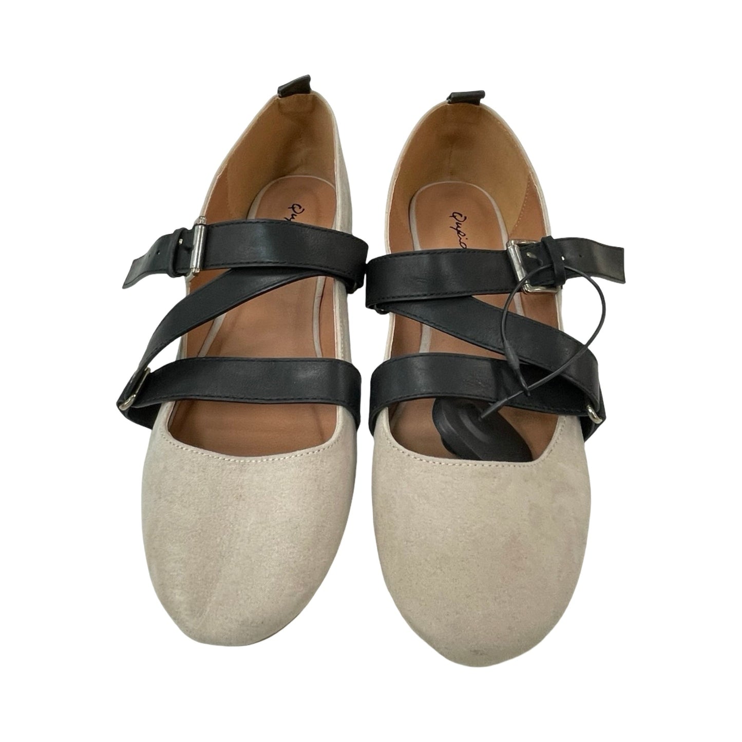 Shoes Flats By Qupid In Black & Cream, Size:9