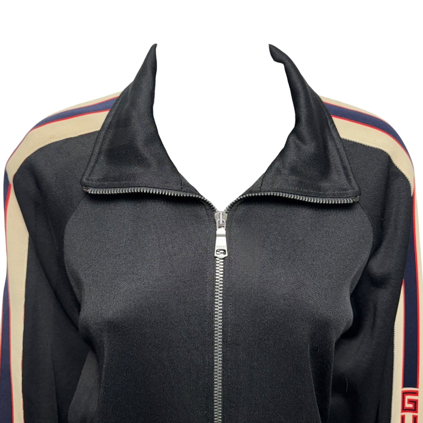 Web Trim Technical Jersey Track Jacket Luxury Designer By Gucci In Black & Cream, Size: S MEN’S