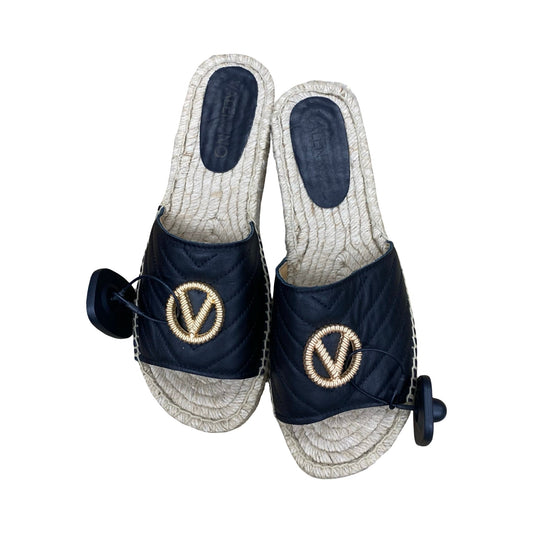 Sandals Designer By Valentino-Mario In Black & Gold, Size:10