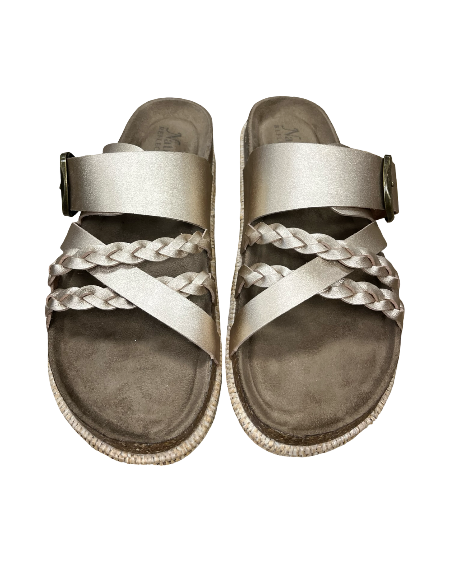 Sandals Flip Flops By Natural Reflections In Brown & Gold, Size:8