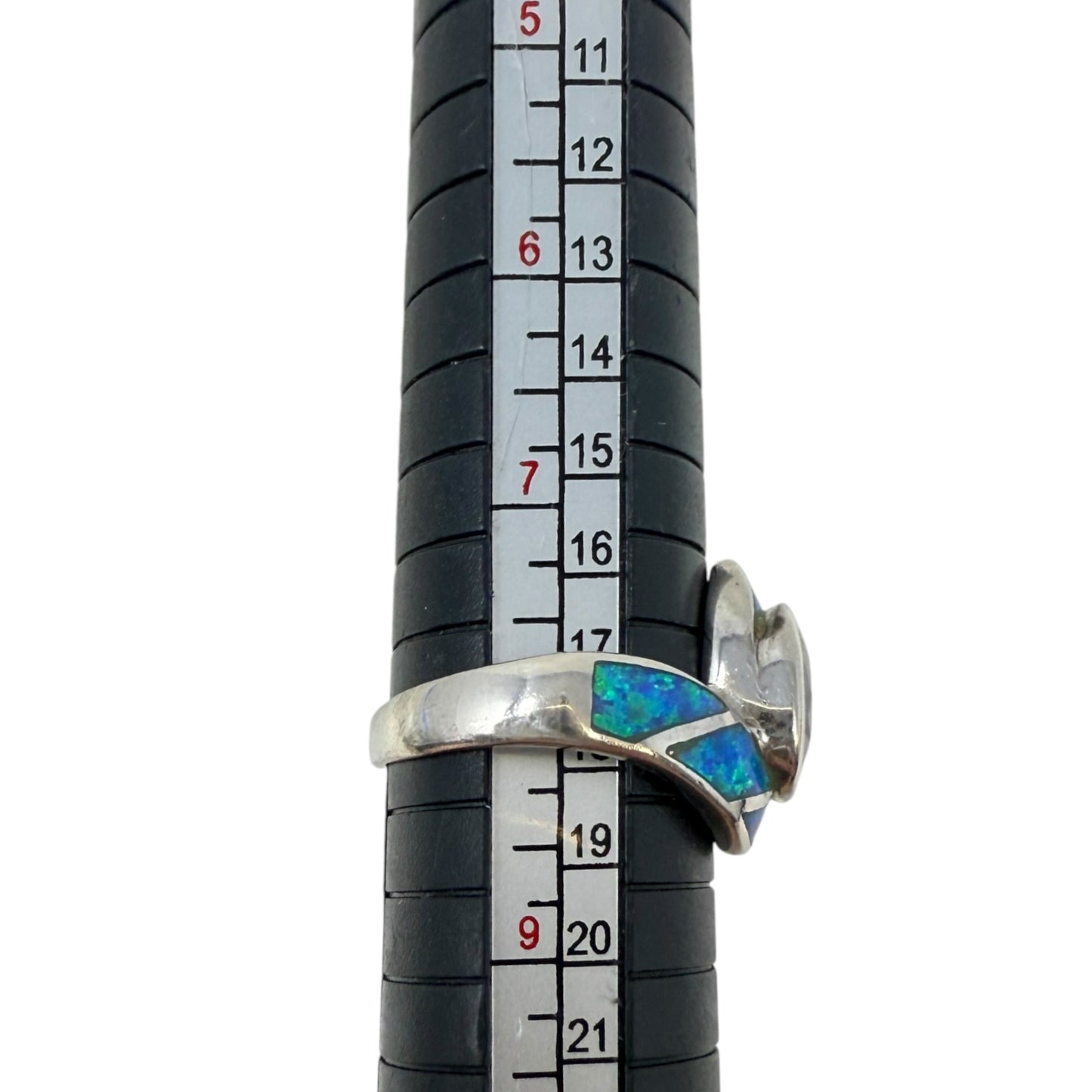 Sterling Silver, CZ & Fire Opal Inlay Ring, Size: 8