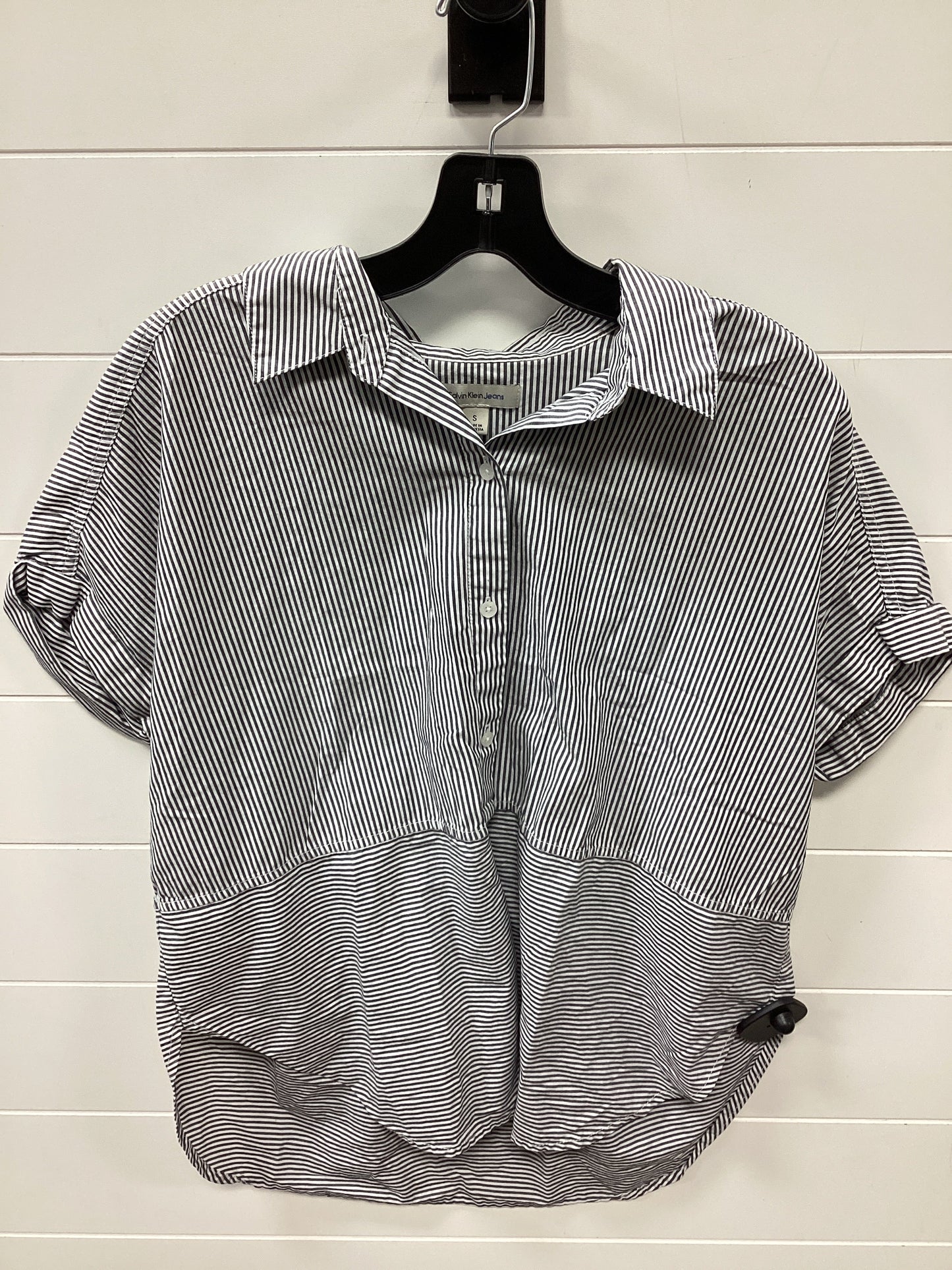 Blouse Ss By Calvin Klein In Blue & White, Size:S