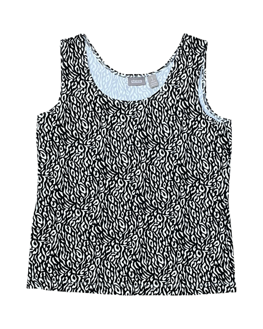 Top Sleeveless By Chicos In Black & White, Size:M