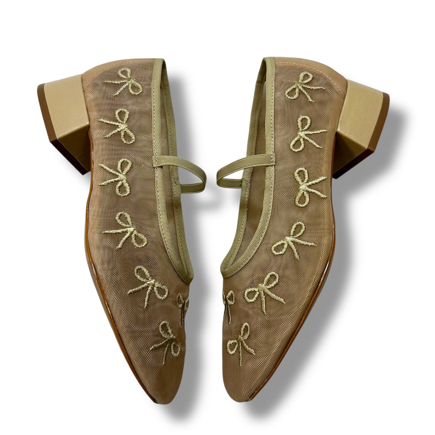 Bow embroidered Mary Jane Shoes Flats By Maeve In Tan, Size: 7.5