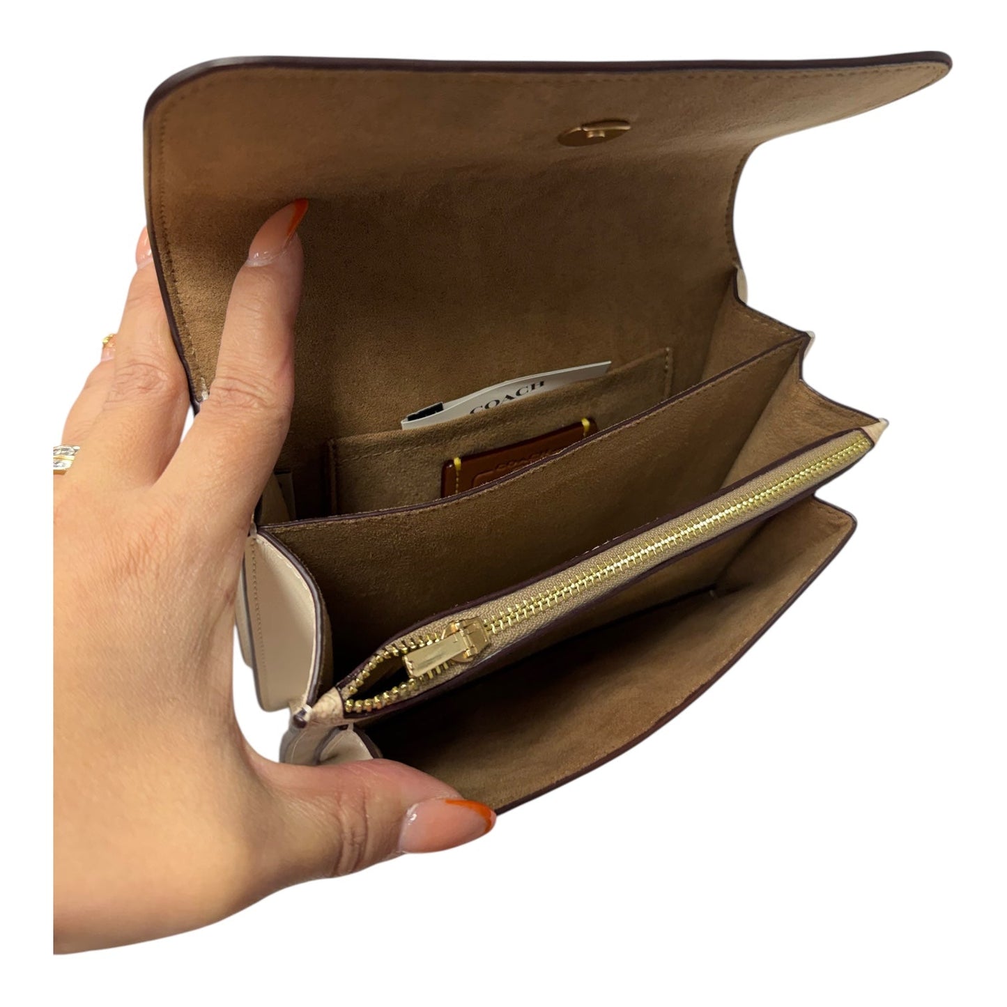 Crossbody Designer By Coach In Cream, Size:Small