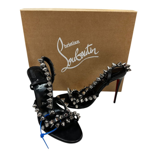 Sandals Luxury Designer By Christian Louboutin In Black & Silver, Size:7