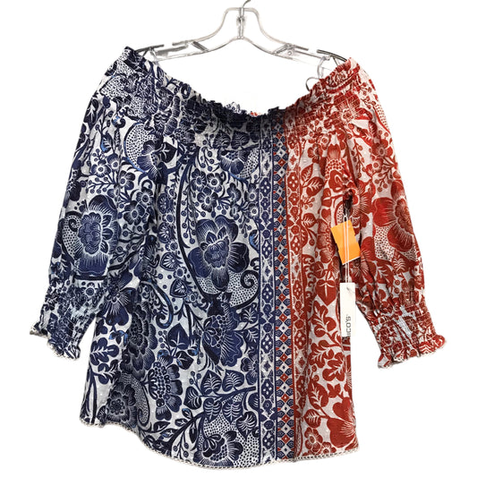 Top 3/4 Sleeve By Chicos In Blue & Red & White, Size:S