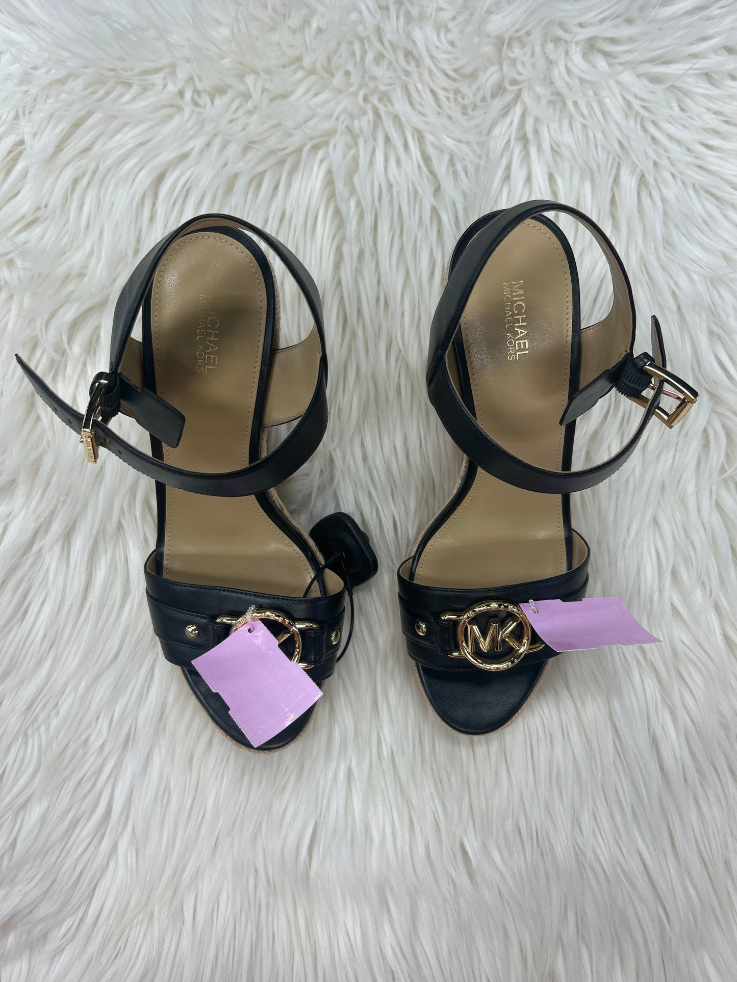 Sandals Heels Wedge By Michael By Michael Kors In Black & Tan, Size:9.5