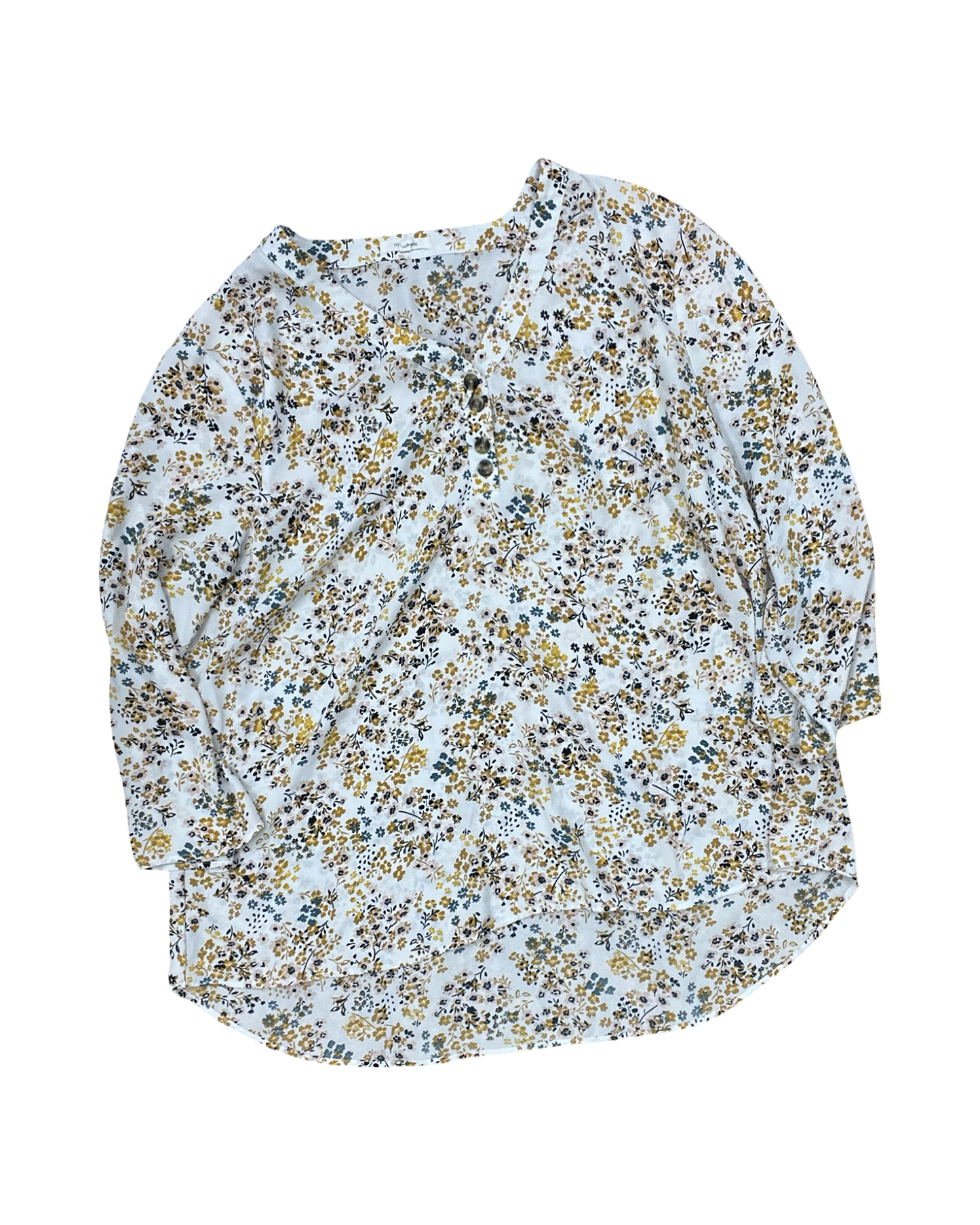 Top 3/4 Sleeve By Maurices In White & Yellow, Size:1X